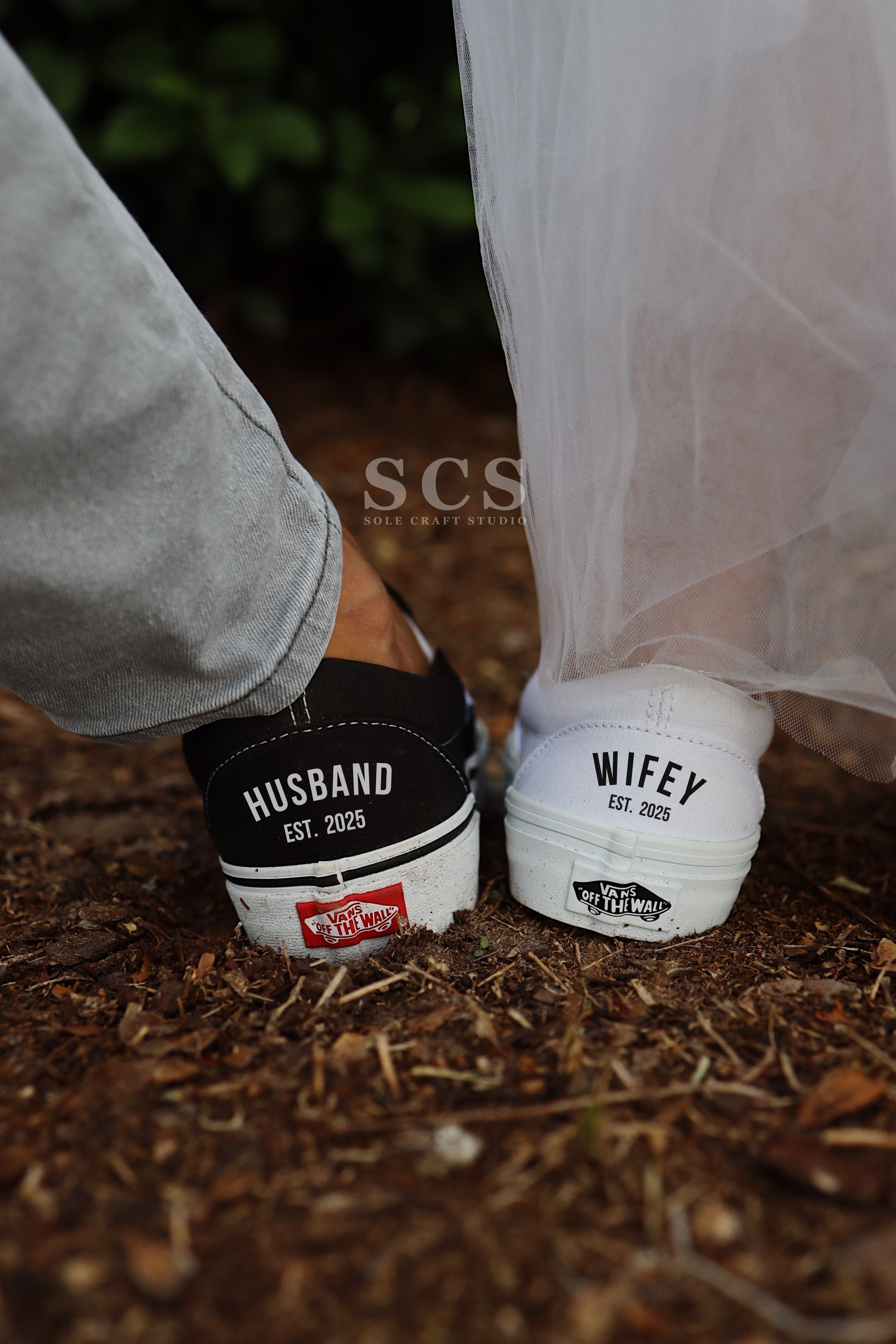 Bride and Groom Vans | Slip-on Black Shoes | solecraftstudio