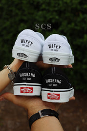 Bride and Groom Vans | Slip-on Black Shoes | solecraftstudio