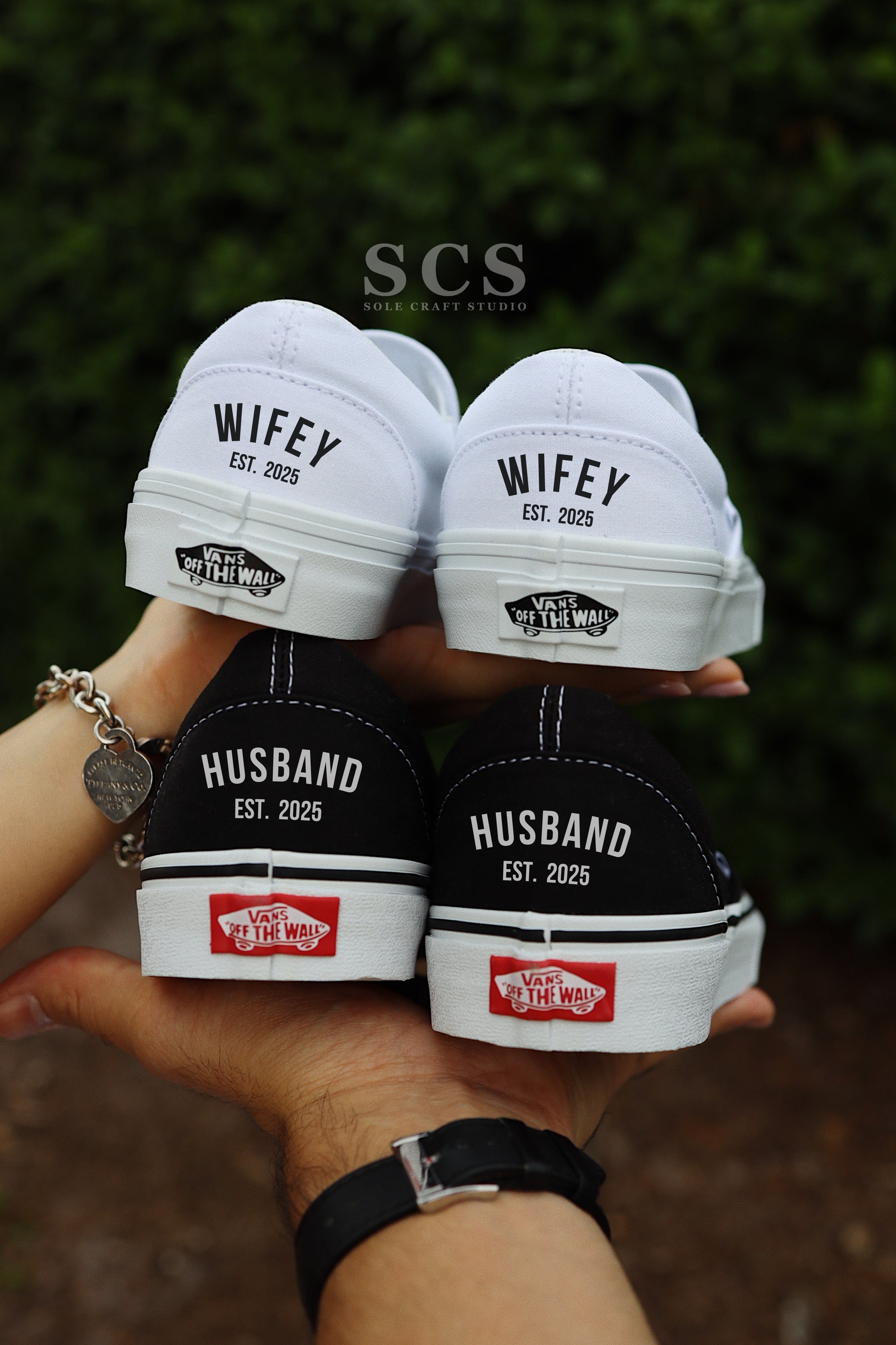 Bride and Groom Vans | Slip-on Black Shoes | solecraftstudio