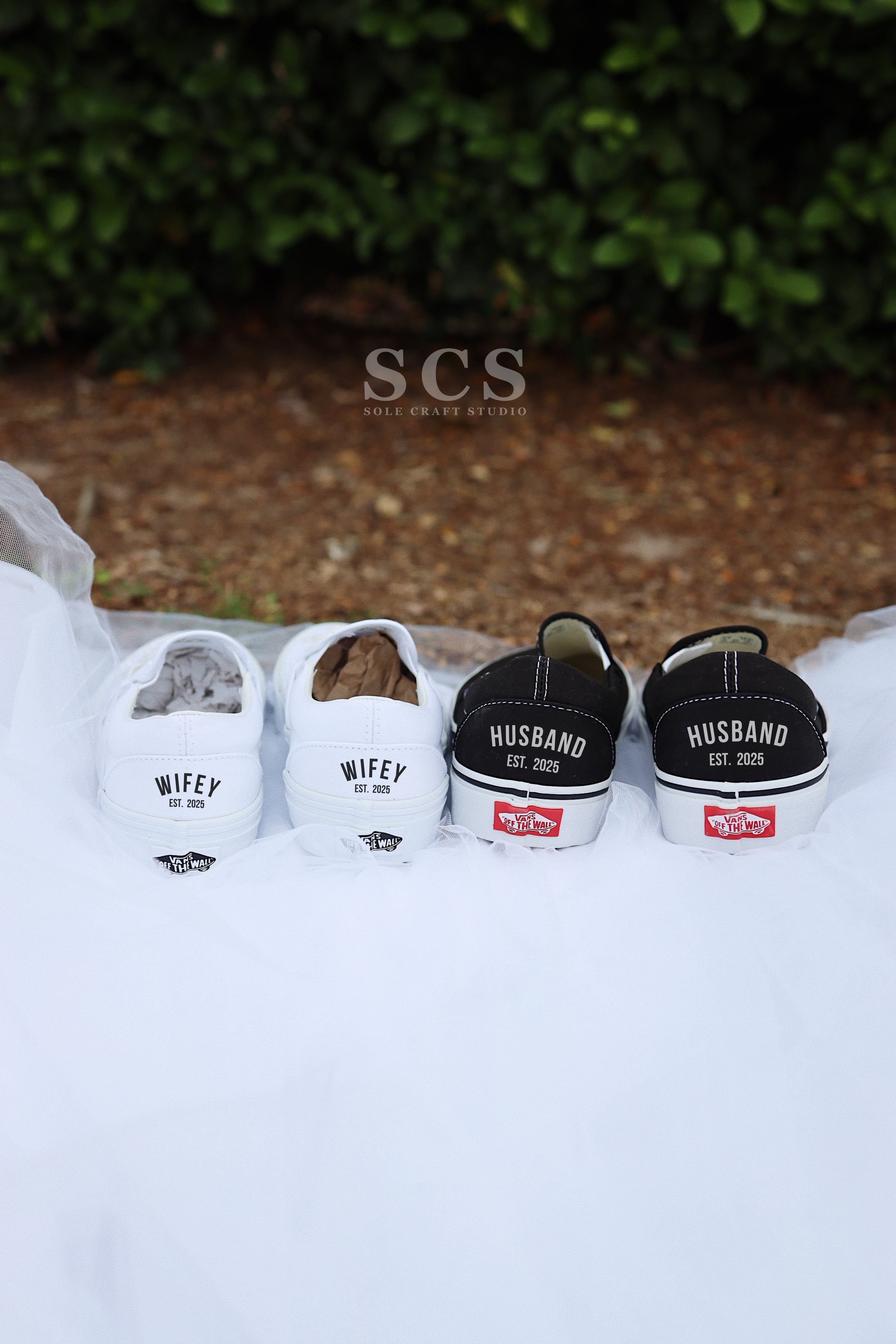 Bride and Groom Vans | Slip-on Black Shoes | solecraftstudio