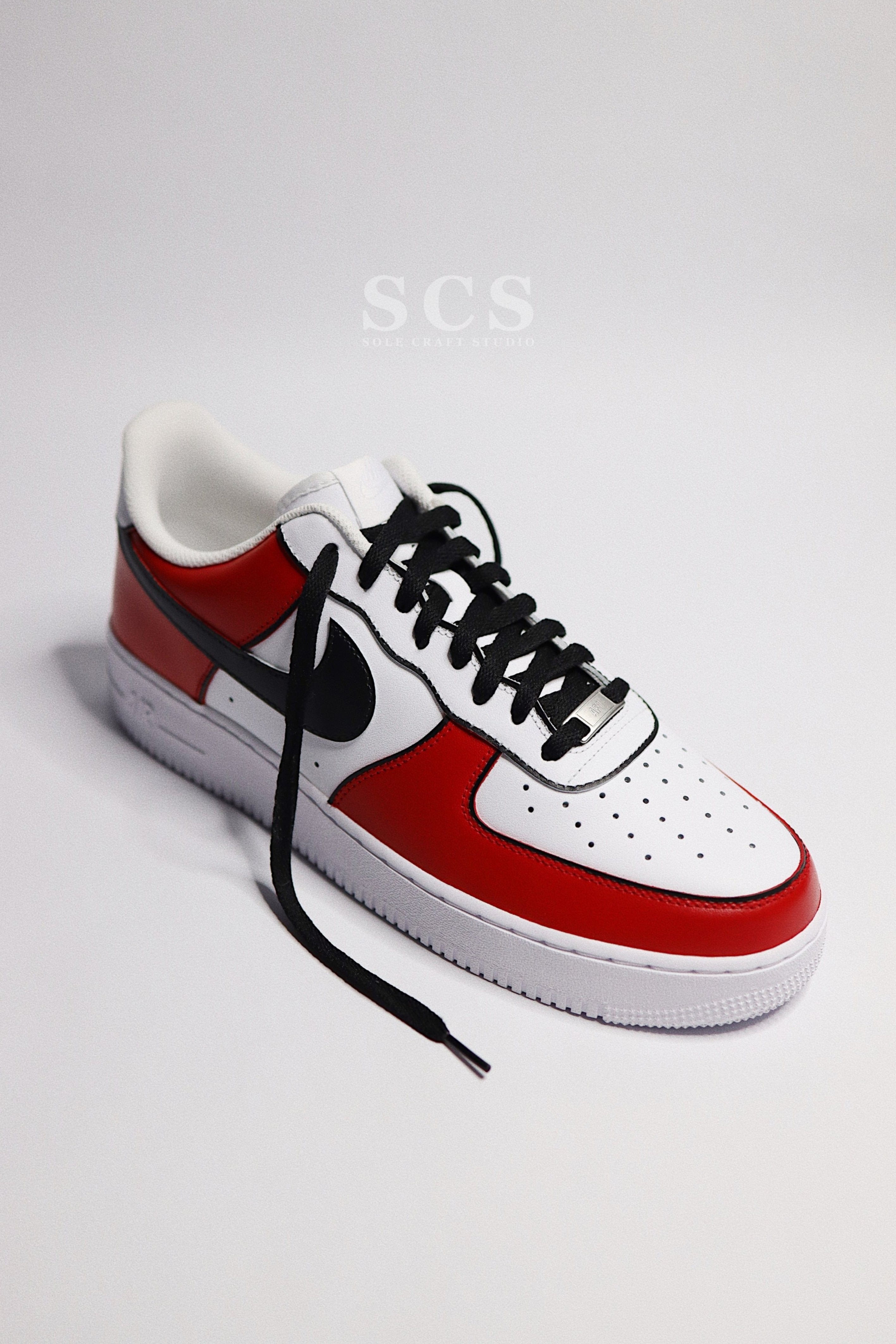 Chicago Air Force 1 Sneakers | AF1 Red and Black | solecraftstudio