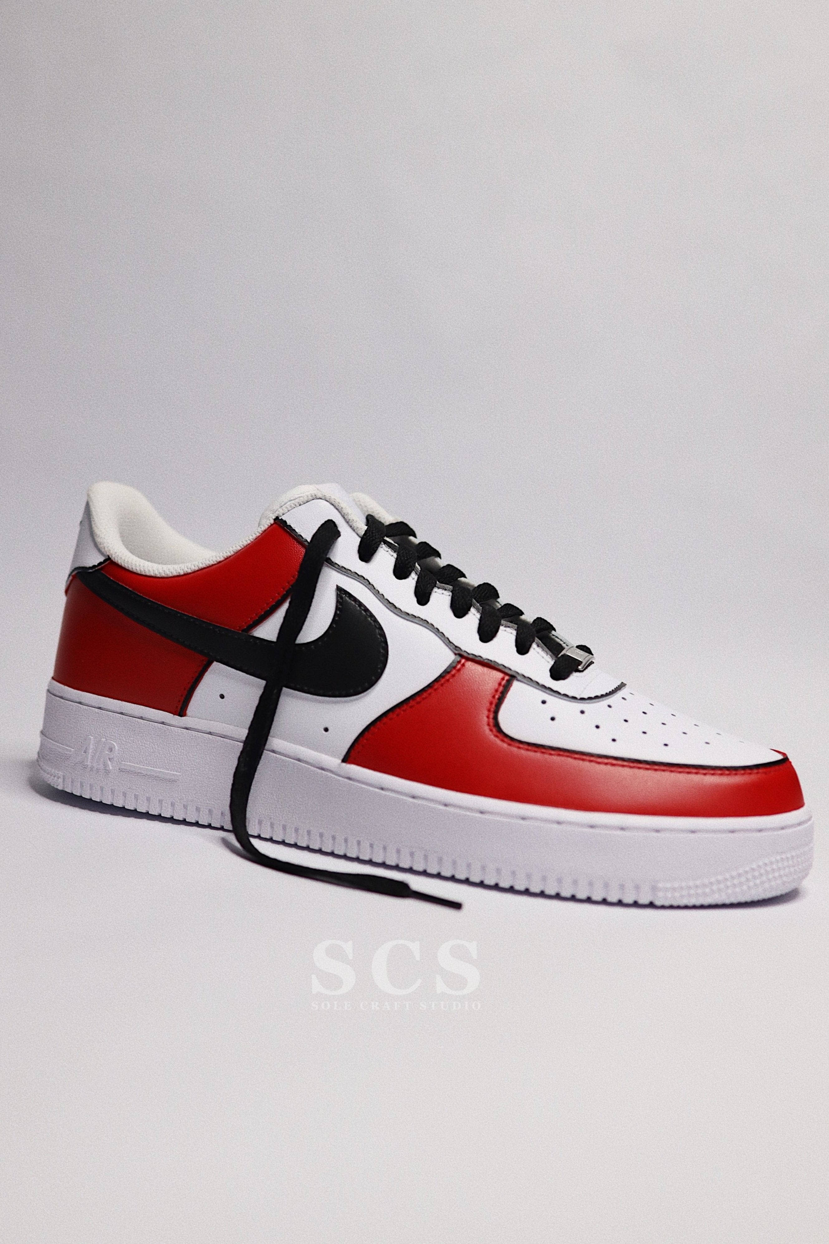 Chicago Air Force 1 Sneakers | AF1 Red and Black | solecraftstudio