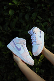 Blinged Air Jordan 1 Mid Light Pink and Purple Rhinestones White Women AJ1 Custom Sneakers