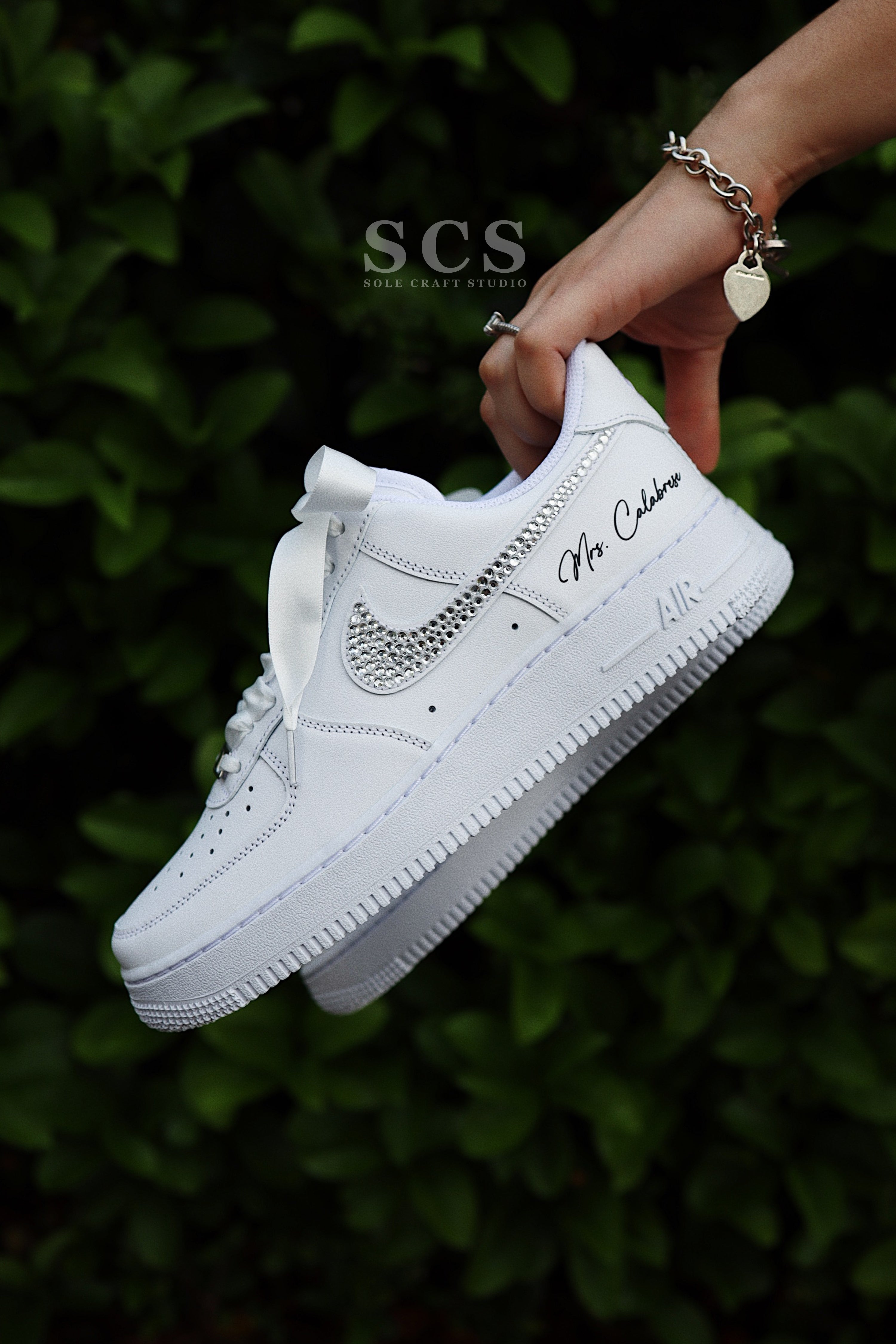 Bridal Sneakers Nike Air Force 1 Wedding Shoes solecraftstudio 5.5 2 Outer Nike Swooshes Embellished Laces Tulle