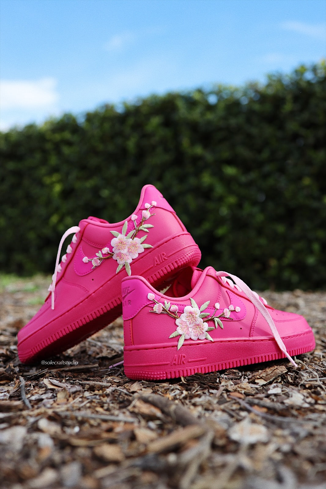 Embroidered Blossom Flower Patch Custom Hot Pink Air Force 1 solecraftstudio