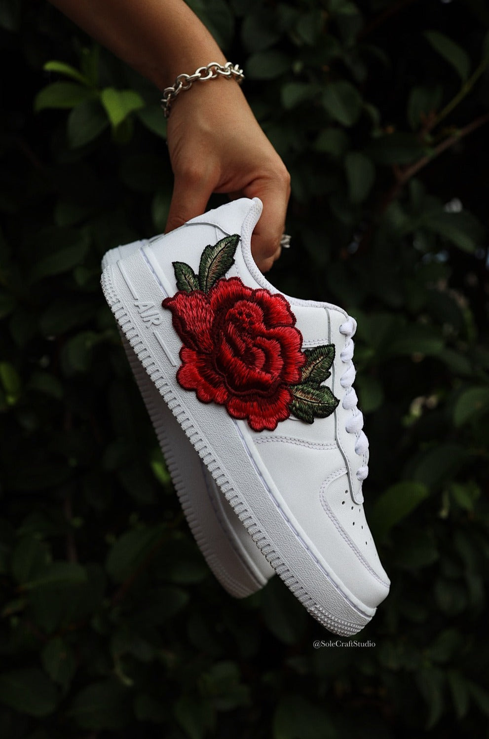 Embroidered Red Rose Flower Custom Air Force 1 4.5