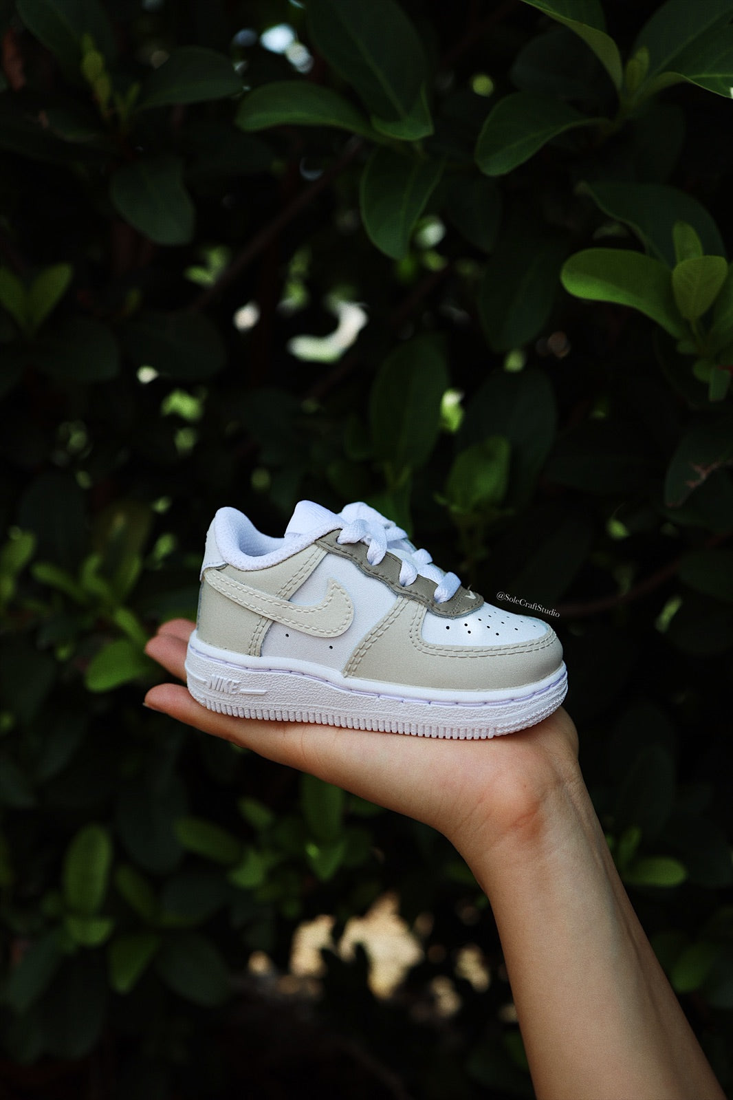 Air Force 1 Low Custom Kids Shoes Beige Cream Brown Hand Painted AF1 Sneakers
