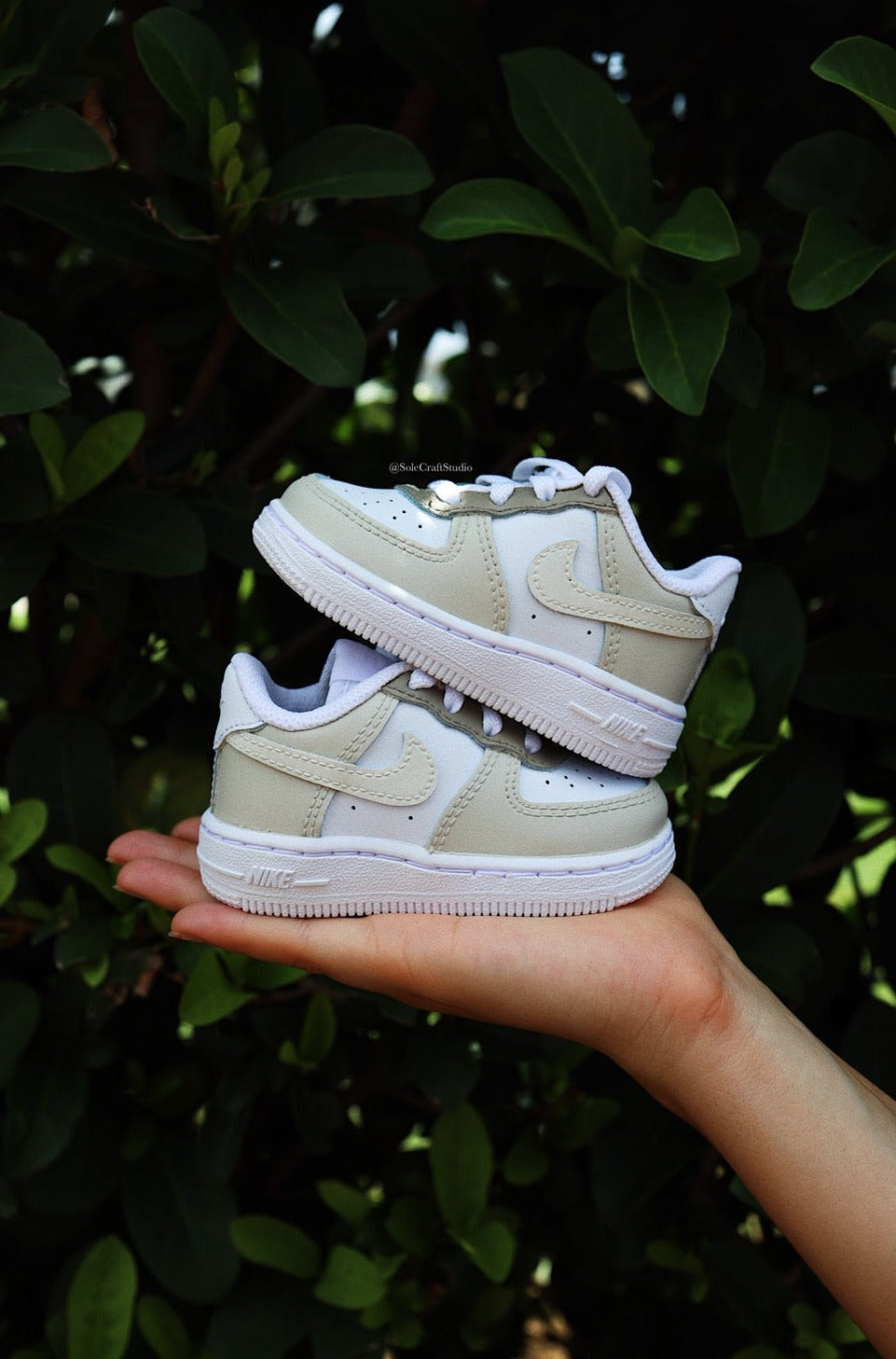 Air Force 1 Low Custom Kids Shoes Beige Cream Brown Hand Painted AF1 S solecraftstudio