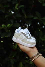 Air Force 1 Low Custom Kids Shoes Beige Cream Brown Hand Painted AF1 Sneakers