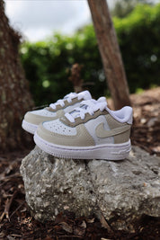Air Force 1 Low Custom Kids Shoes Beige Cream Brown Hand Painted AF1 Sneakers