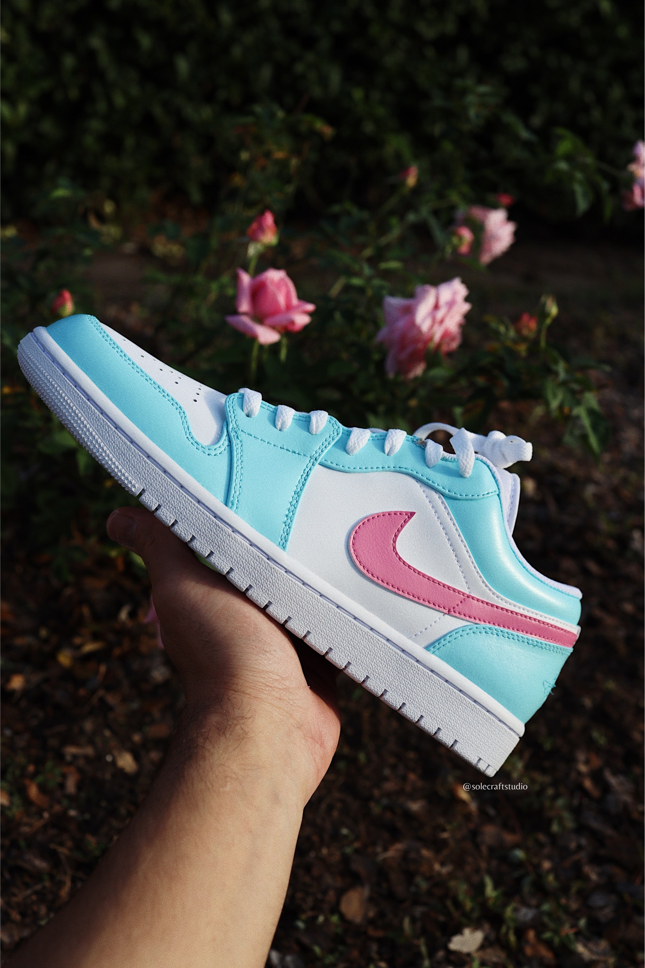 Light Blue and Pink Nike Shoes | AJ1 Miami Vice | solecraftstudio