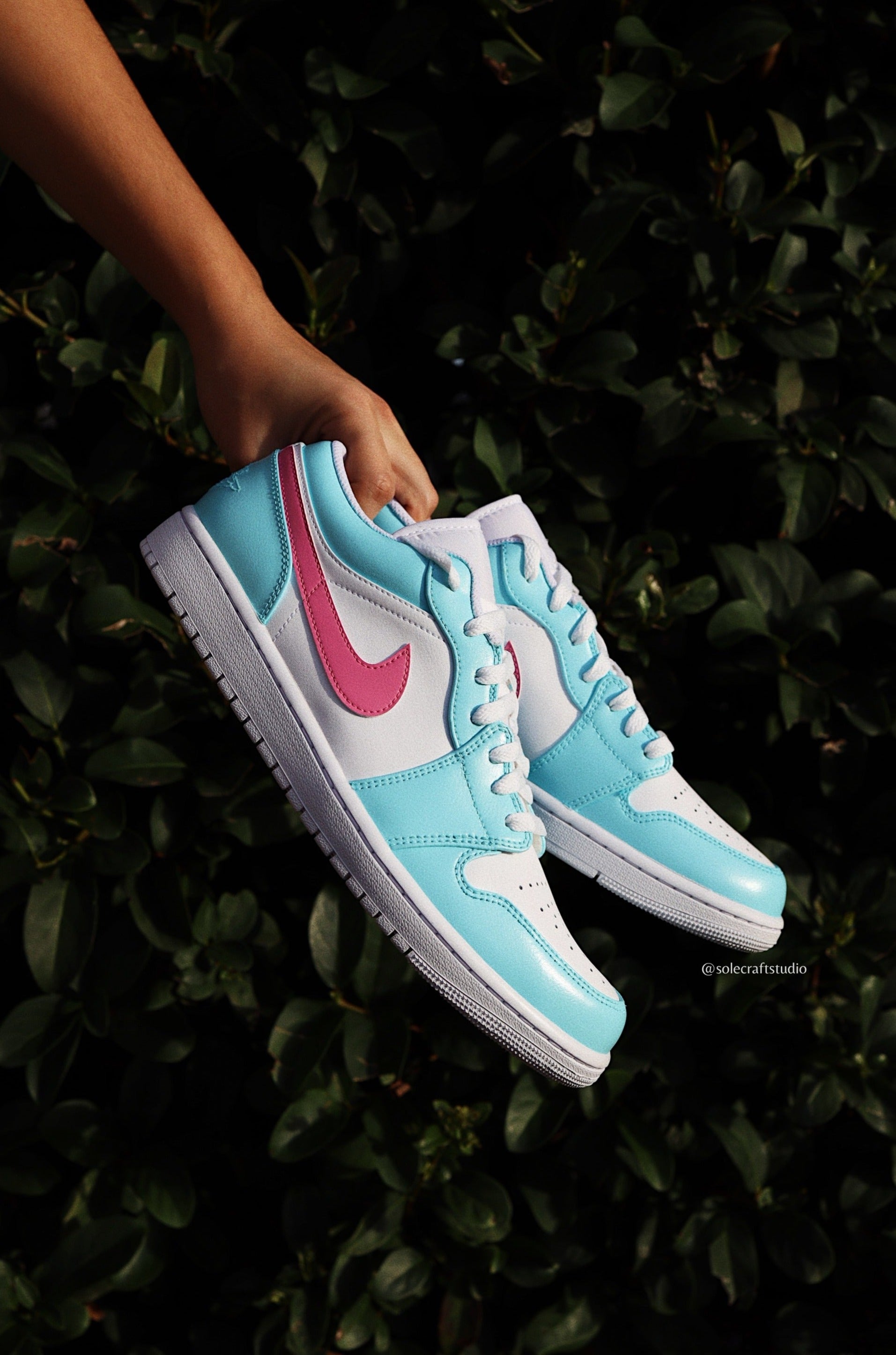 Light Blue and Pink Nike Shoes | AJ1 Miami Vice | solecraftstudio