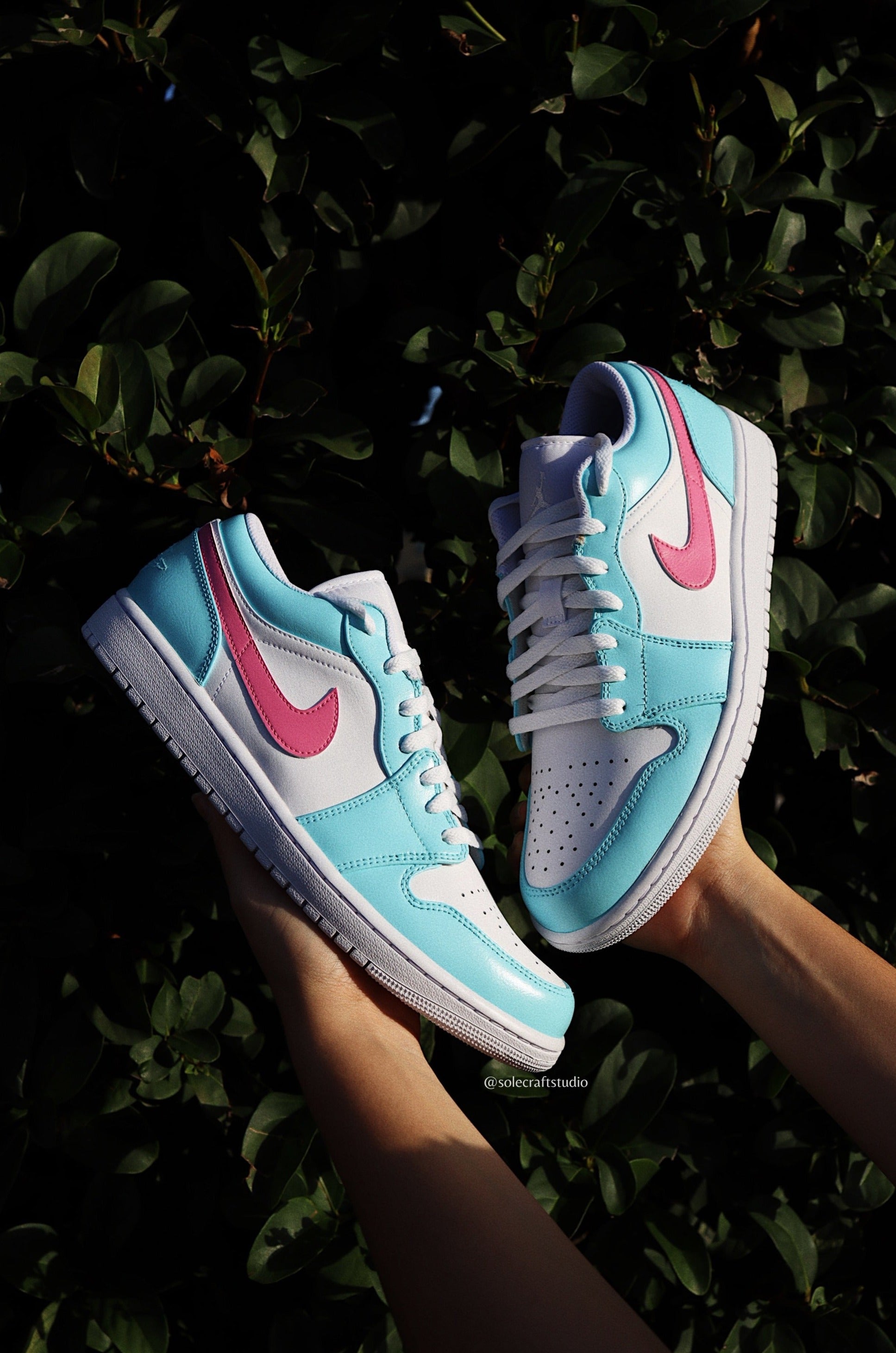 Light Blue and Pink Nike Shoes | AJ1 Miami Vice | solecraftstudio