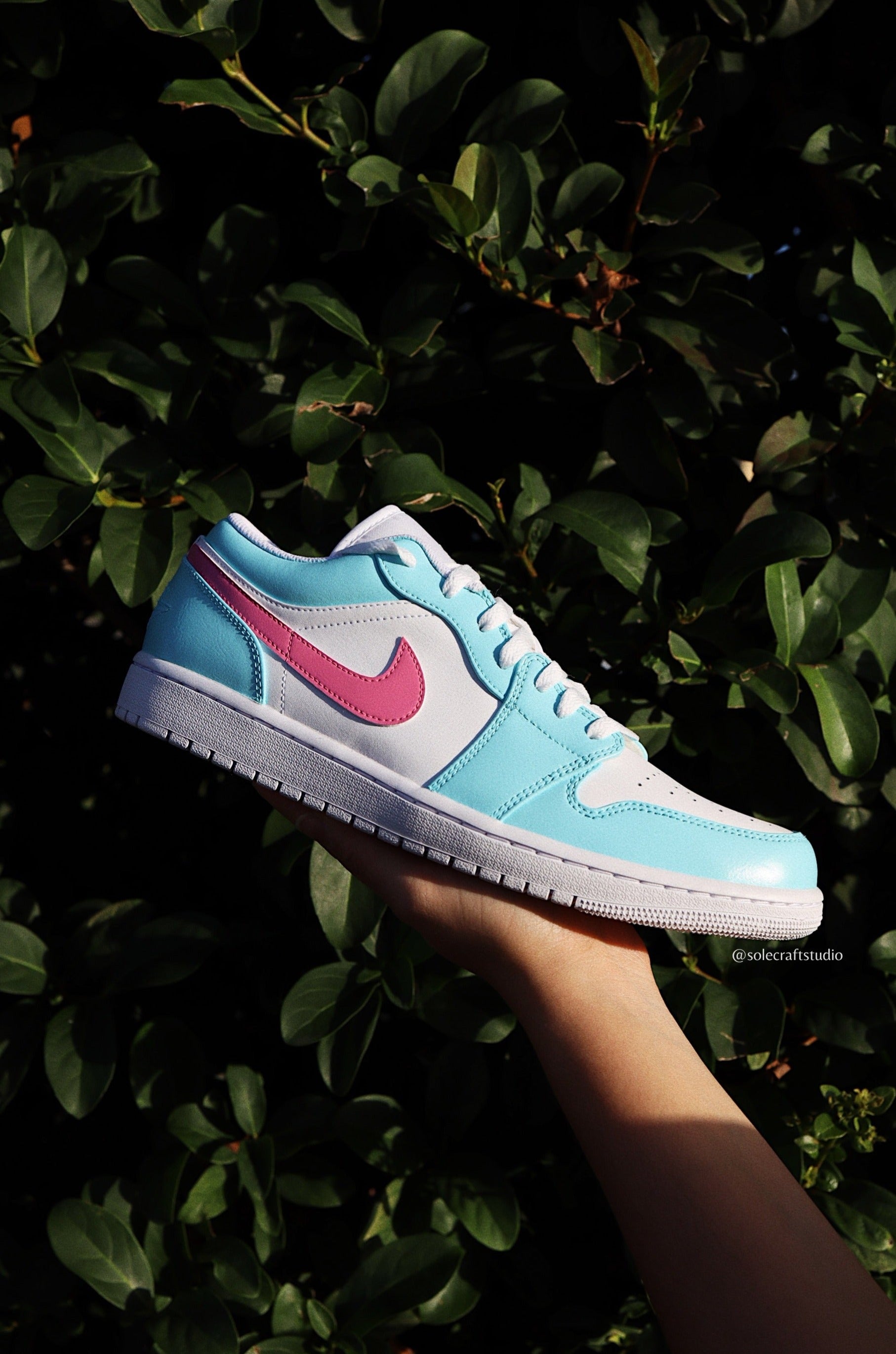 Light Blue and Pink Nike Shoes | AJ1 Miami Vice | solecraftstudio
