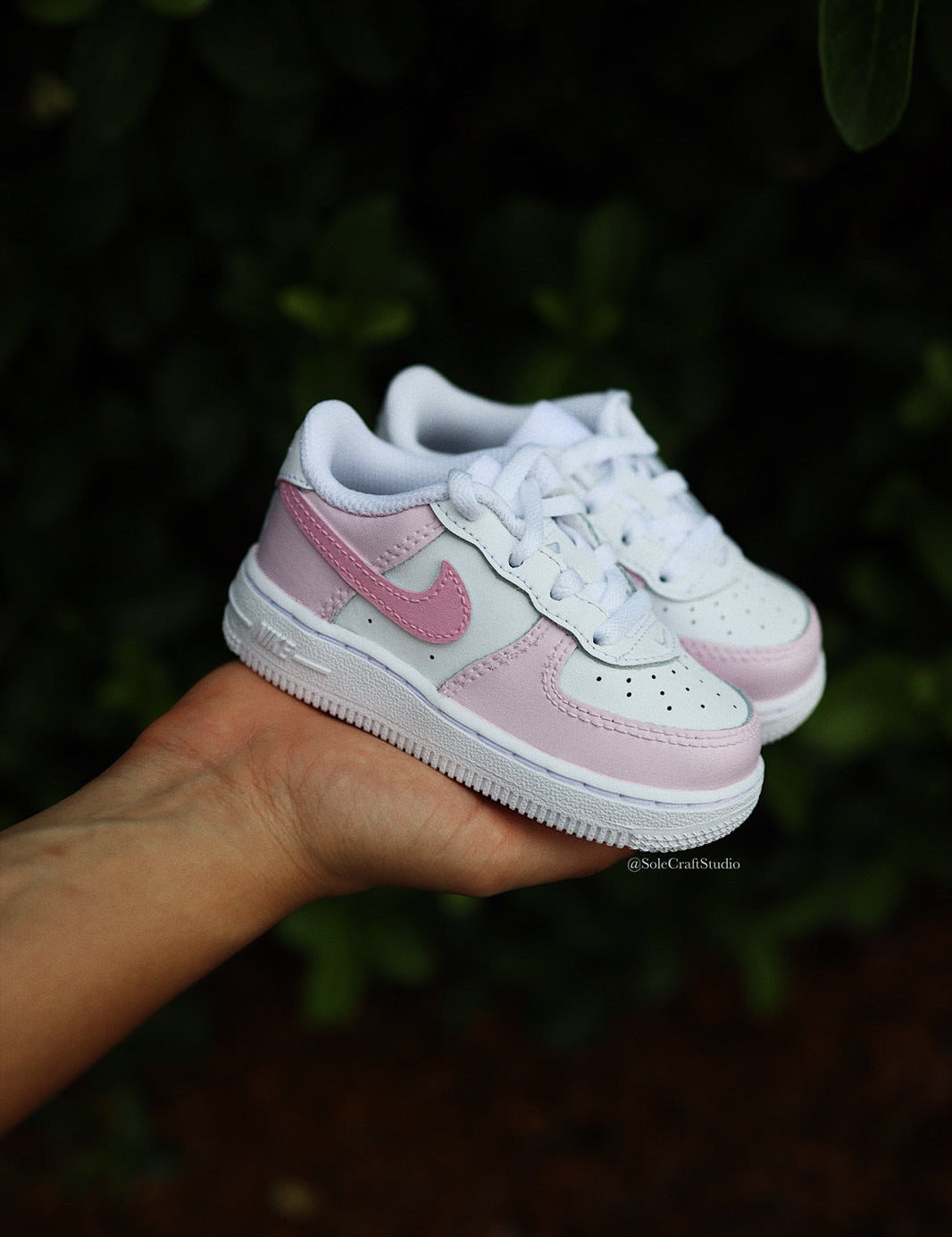 Nike Air Force 1 Pink Custom Kids Sneakers in Hand