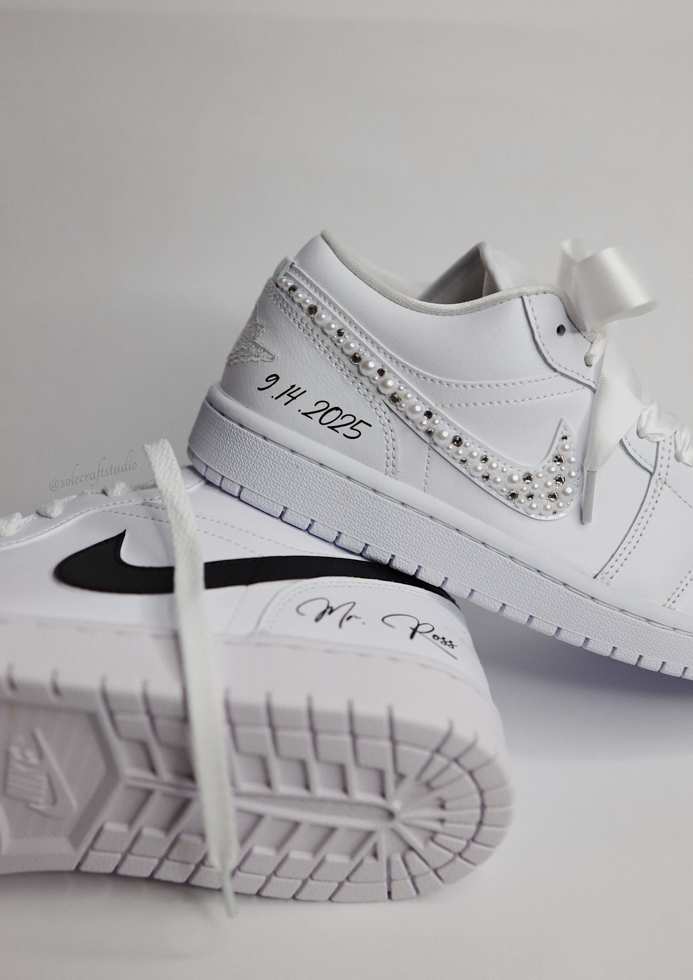 Groom Wedding Jordans | AJ1 Low Black Swoosh | solecraftstudio