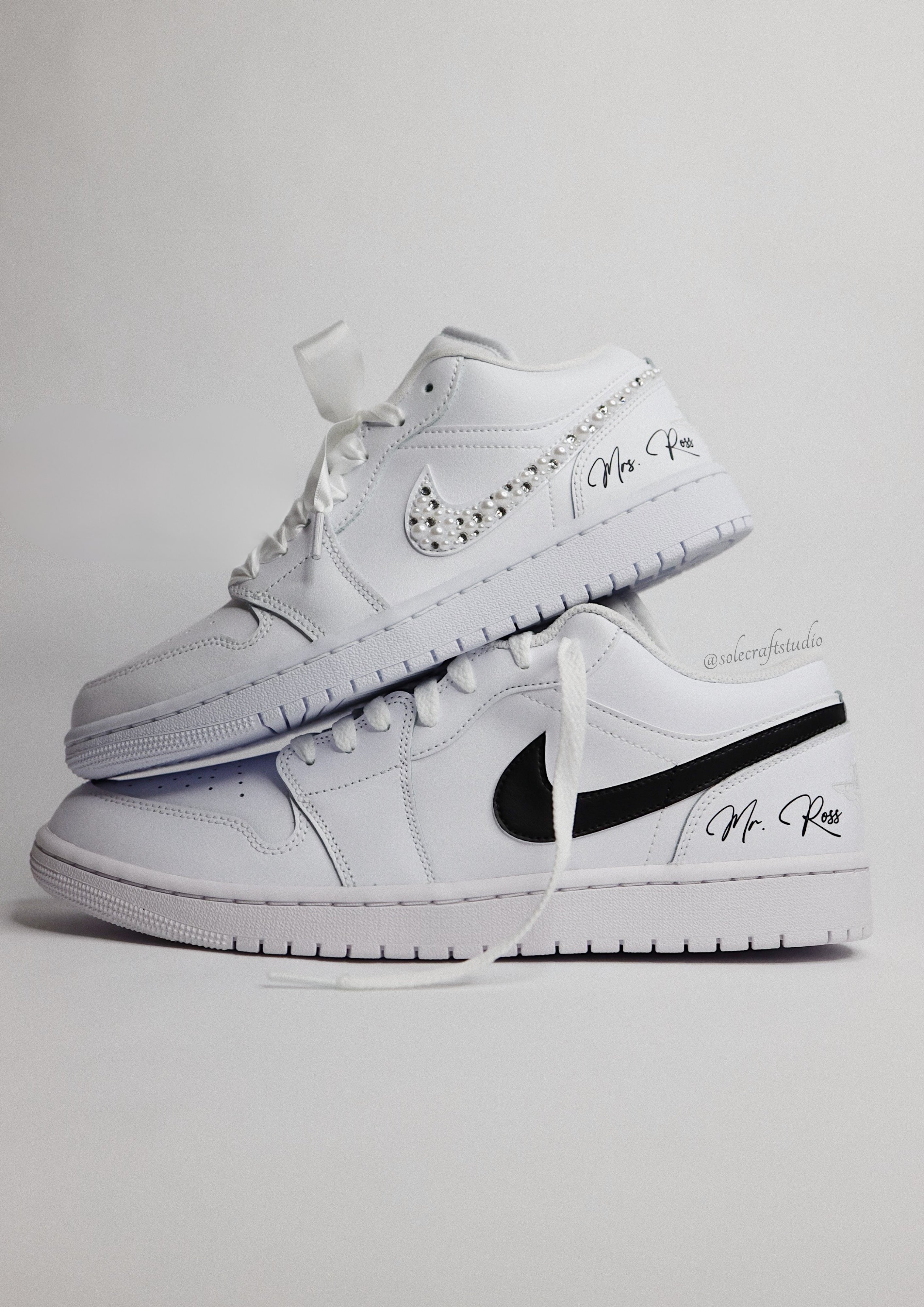 Groom Wedding Jordans | AJ1 Low Black Swoosh | solecraftstudio