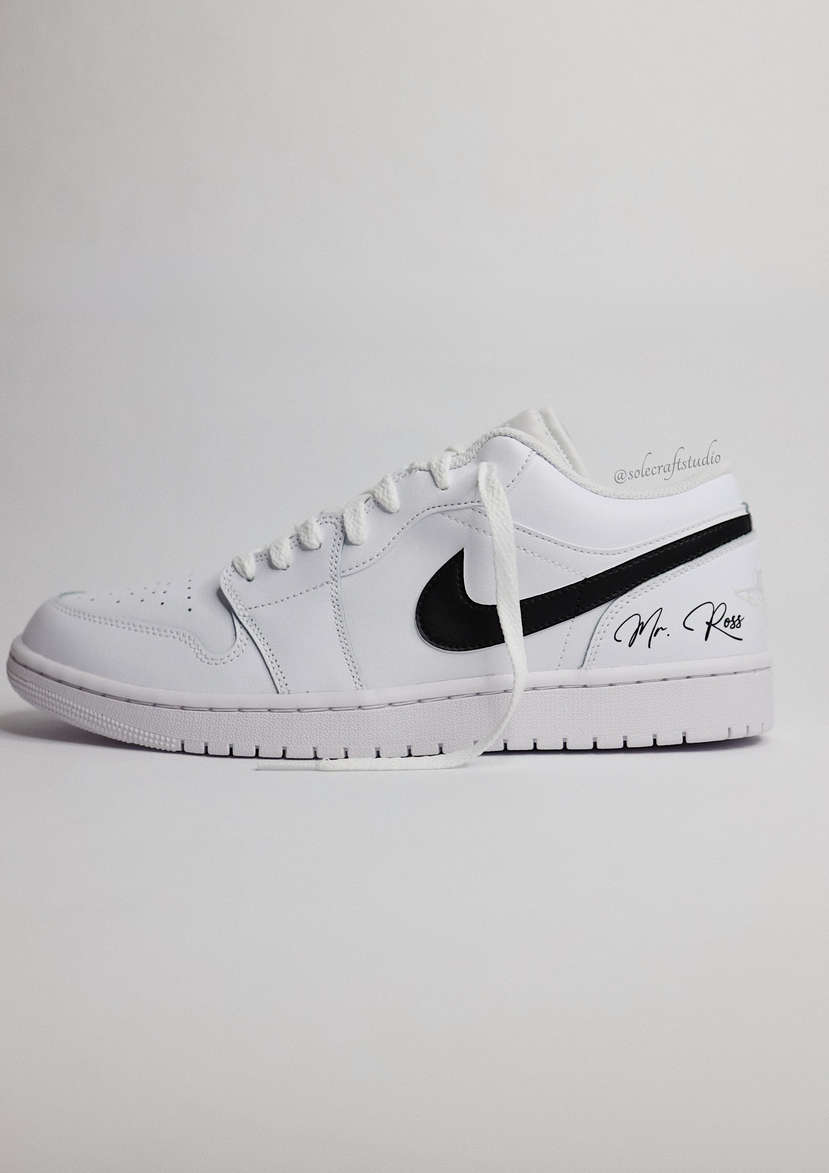 Groom Wedding Jordans | AJ1 Low Black Swoosh | solecraftstudio
