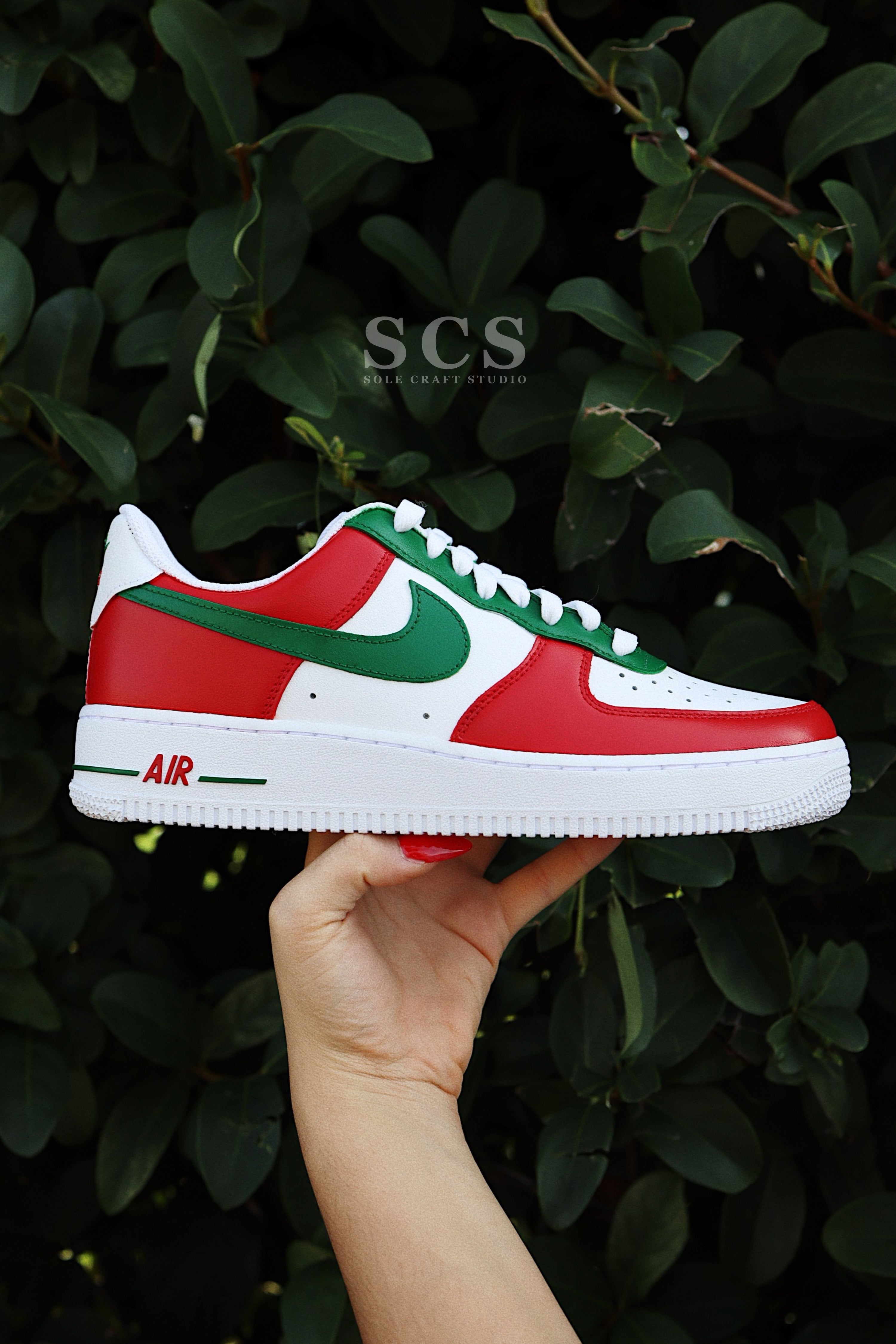 Red and Green Air Force Red and Green Sneakers solecraftstudio