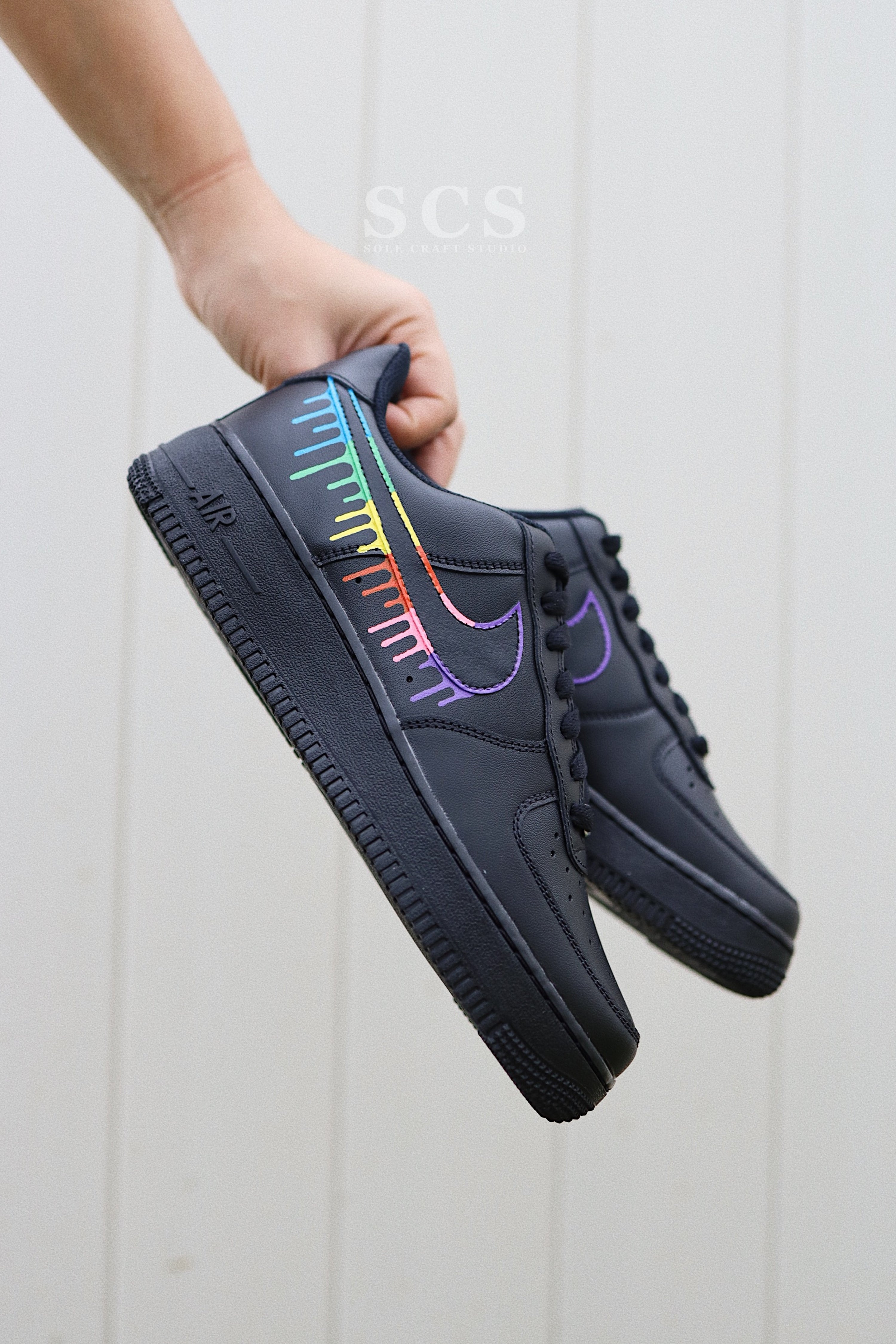 Custom Black Air Force 1 | AF1 Rainbow Swoosh | solecraftstudio