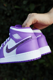 Blinged Air Jordan 1 Mid Purple Rhinestones White Women AJ1 Custom Sneakers