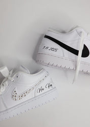 Groom and Bride Wedding Jordans | AJ1 Low Black Swoosh | solecraftstudio