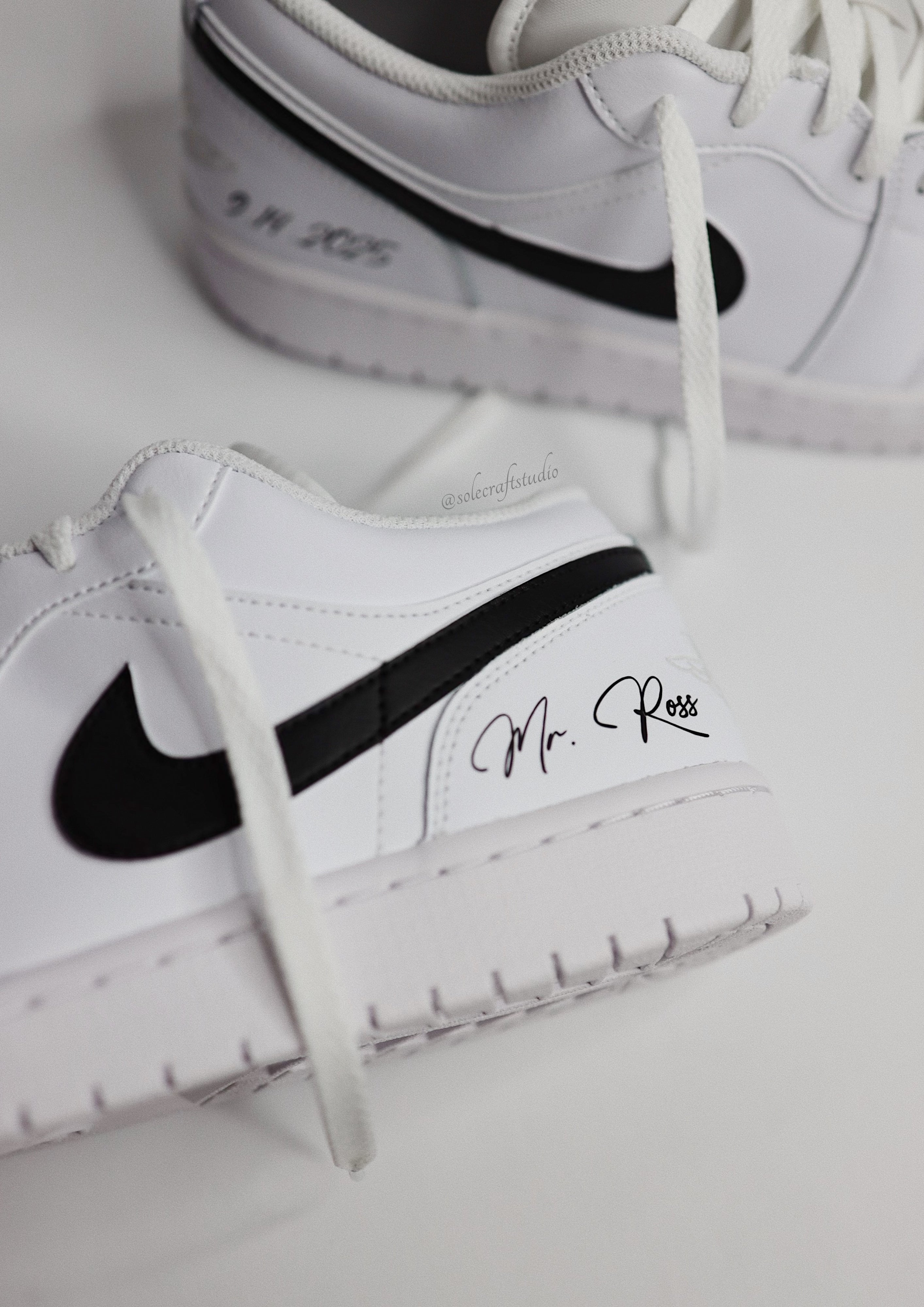 Groom Wedding Jordans | AJ1 Low Black Swoosh | solecraftstudio