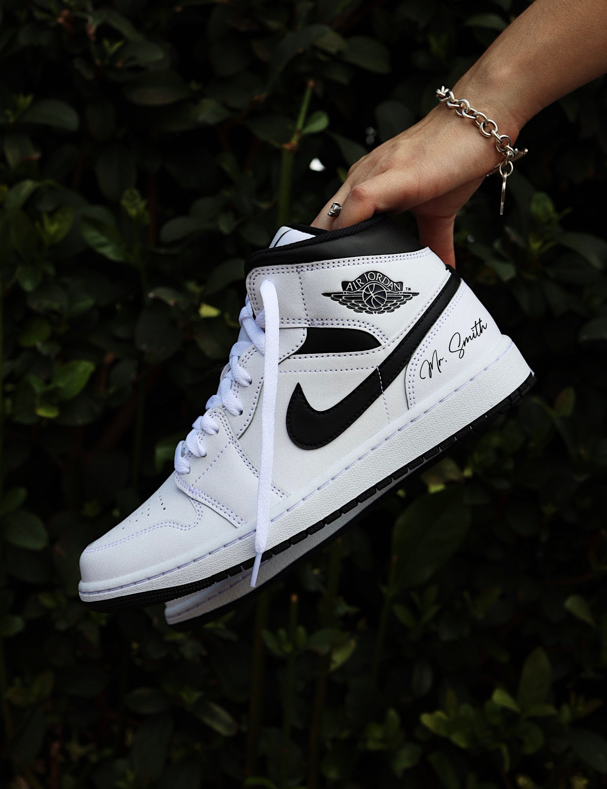 Groom Wedding Jordans | Air Jordan 1 Mid Black Swoosh | solecraftstudio