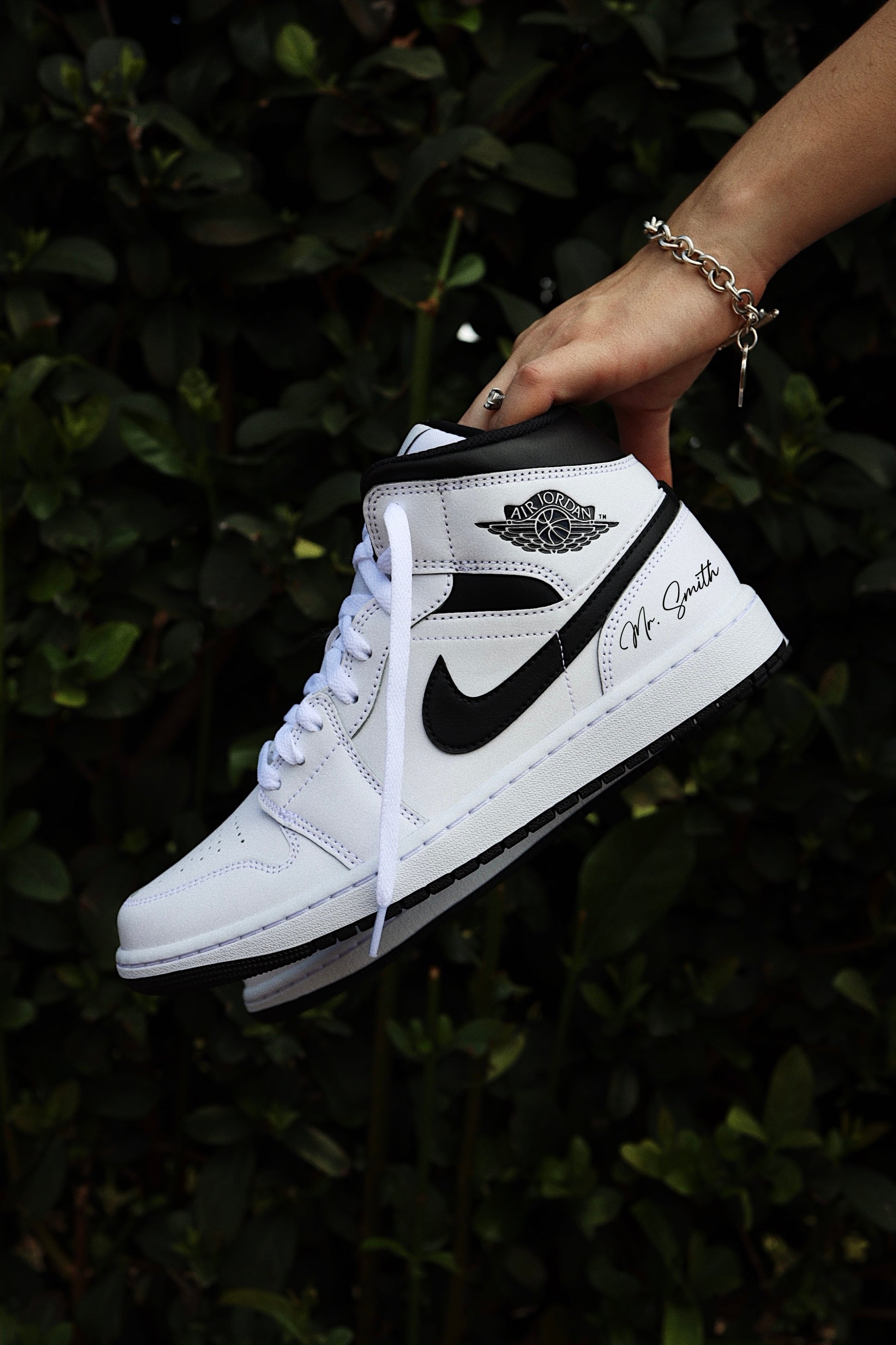 Groom Wedding Jordans | Air Jordan 1 Mid Black Swoosh | solecraftstudio