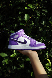 Blinged Air Jordan 1 Mid Purple Rhinestones White Women AJ1 Custom Sneakers