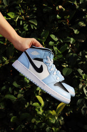 Blinged Air Jordan 1 Mid Ice Blue Black Rhinestones Women AJ1 Custom Sneakers