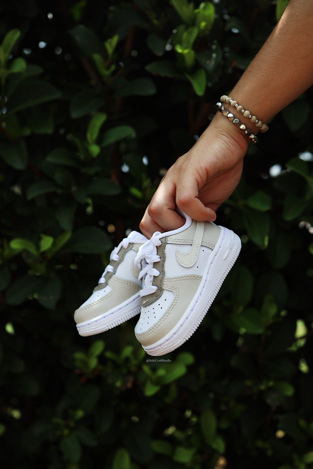 Air Force 1 Low Custom Kids Shoes Beige Cream Brown Hand Painted AF1 S solecraftstudio