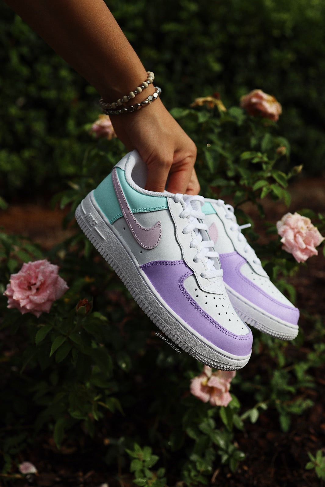 Air Force 1 Low Custom Kids Shoes Pink Lavender Mint Hand Painted AF1 Sneakers